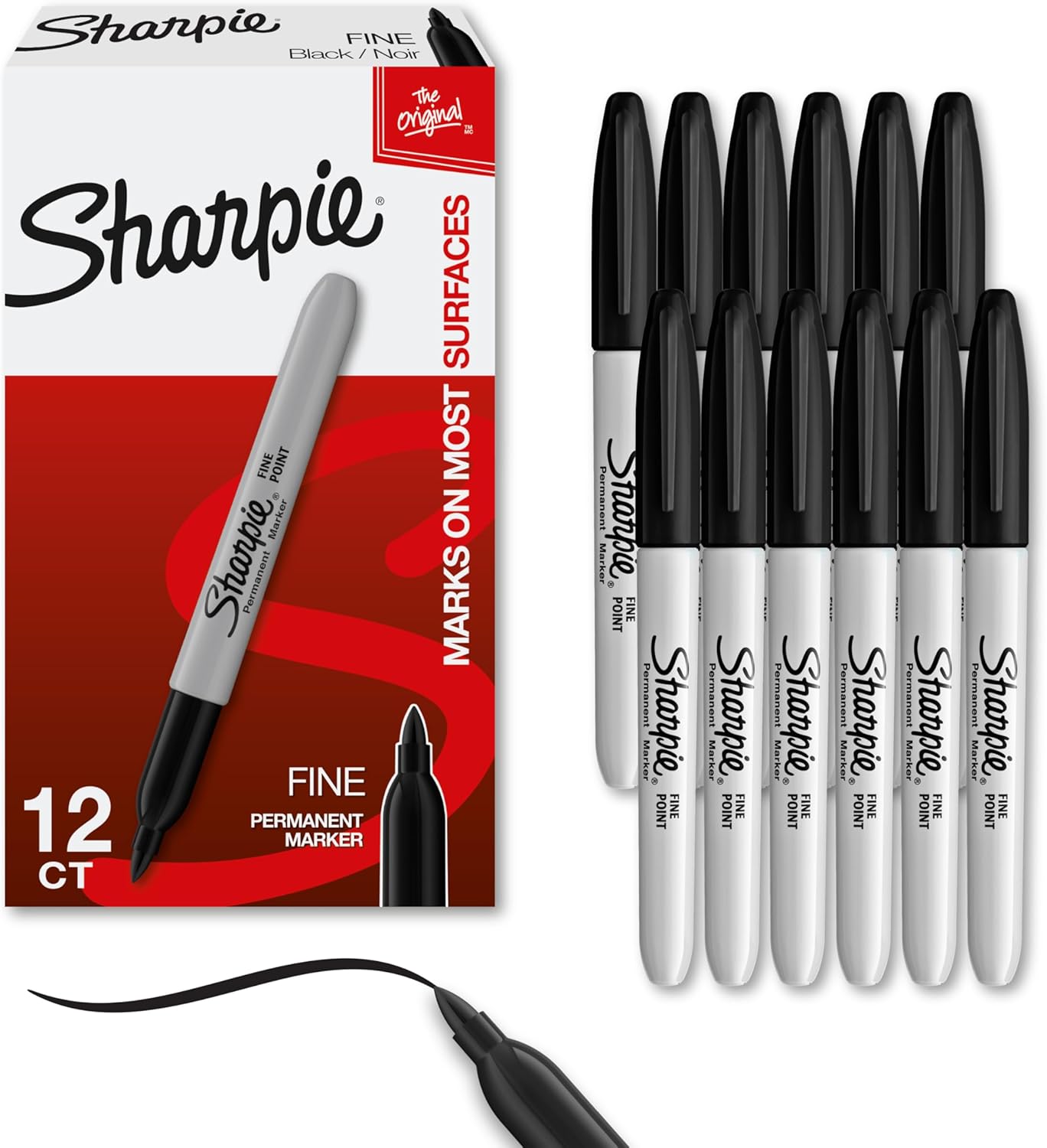 Sharpie Permanent Markers Fine Tip Black 12 Pack – Quick Dry, Fade Resistant, Multi-Surface Marker for Shipping & Labeling